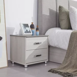 Modern Half Laminated Grey Fabric Bed with Vertical Stitching - Image 3