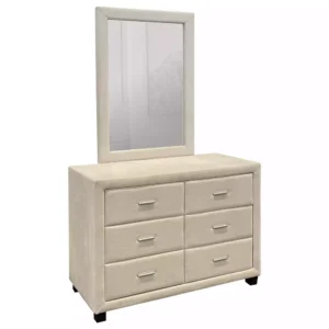 Classic White Velvet Fully Upholstered Dressing Table with Vertical Mirror - Image 1