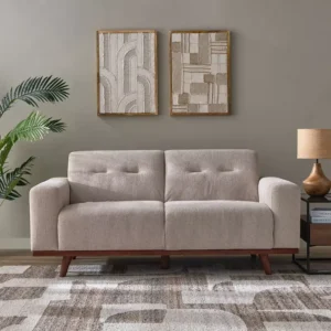 Modern 3-Piece Jute Fabric Sofa Set in White and Brown - Image 2