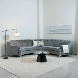 Modern Silver Grey Velvet Curved C-Shaped Sectional Sofa - Image 1