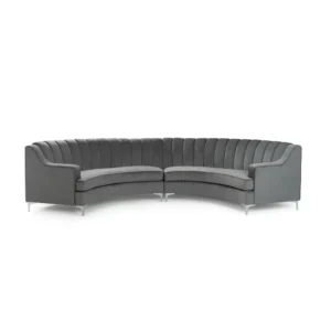 Modern Silver Grey Velvet Curved C-Shaped Sectional Sofa - Image 2