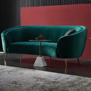 Emerald Green Velvet Curved Sofa with Gold Tapered Legs - Image 1