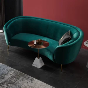 Emerald Green Velvet Curved Sofa with Gold Tapered Legs - Image 2