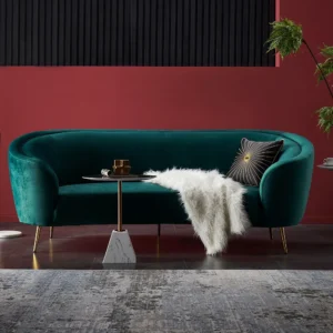 Emerald Green Velvet Curved Sofa with Gold Tapered Legs - Image 3