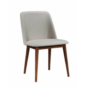 Minimalist Grey Leatherette Dining Chair with Tapered Walnut Legs - Image 1