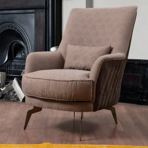 Luxurious Modern Brown Velvet Fabric Sofa with Vertical Channel Tufting and Gold Accents - Image 3