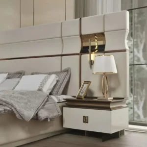 Turkish Style Half Deco Upholstered Bed in White and Brown Leather - Image 2