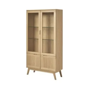 Modern Light Brown Oak Wood Display Showcase with Glass Doors - Image 1