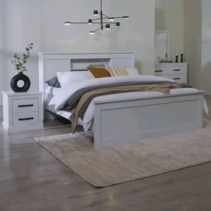 Nordic Simple White Deco Bed with Built-in Bookshelf - Image 1