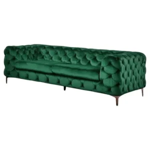 Luxury Emerald Green Velvet Tufted Chesterfield Sofa with Slim Bronze Legs - Image 1