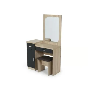 Classic Two-Tone Light Brown and Black Laminated Bed Frame with Matching Nightstand - Image 2