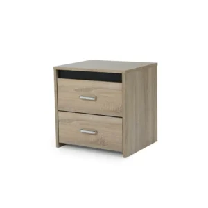 Classic Two-Tone Light Brown and Black Laminated Bed Frame with Matching Nightstand - Image 3