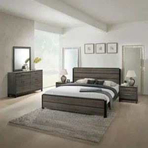 Modern Dark Brown and Black Polish Bedroom Suite with Wide Dresser and Mirror - Image 1