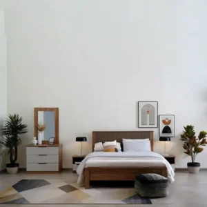 Modern Two-Tone Laminated Platform Bed with Integrated Storage - Image 1