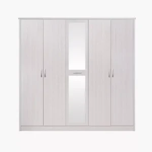 Simple Large 5-Door White Wardrobe with Central Mirror - Image 3