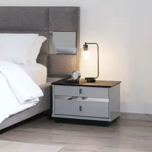 Grey Velvet Turkish Fabric Bed with Integrated Side Mirrors - Image 3