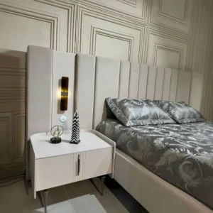 Modern Turkish Grey Fabric Bed with Extended Vertical Tufted Headboard - Image 3