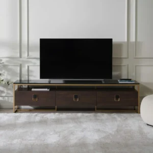 Elite Dark Wood and Gold Minimalist TV Console - Image 1