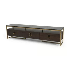 Elite Dark Wood and Gold Minimalist TV Console - Image 2