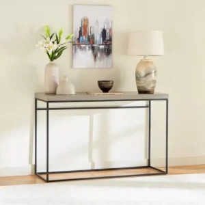 Minimalist Grey Stone Top Console Table with Slim Black Metal Frame - Image 1