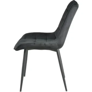 Grey Velvet Quilted Dining Chair with Slim Black Metal Tapered Legs - Image 2