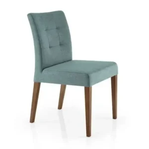Classic Teal Blue Jute Fabric Dining Chair with Solid Brown Wood Legs - Image 1