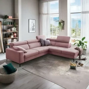 Modern Dusty Pink L-Shaped Sectional Sofa with Adjustable Headrests - Image 1