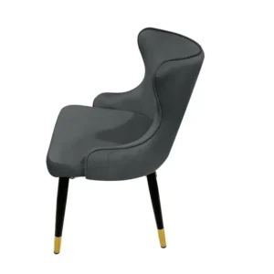 Elegant Mid-Century Modern Grey Velvet Dining Chair with Gold Tipped Legs - Image 2