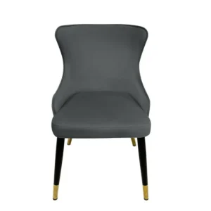 Elegant Mid-Century Modern Grey Velvet Dining Chair with Gold Tipped Legs - Image 3