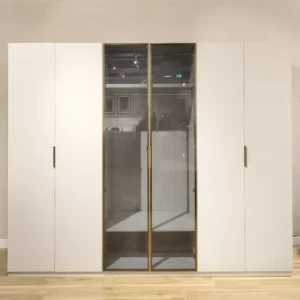 Luxury White & Gold Turkish Style Wardrobe with Glass Center Doors - Image 1