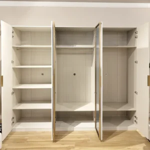 Luxury White & Gold Turkish Style Wardrobe with Glass Center Doors - Image 3