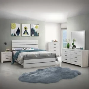 Classic White Laminated Full Bedroom Set with Slatted Headboard - Image 1