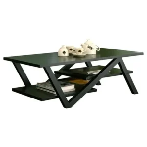 Geometric Z-Shaped Modern Black Coffee Table with Multi-Level Storage - Image 1