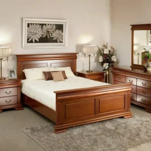 Classic Solid Wood Polish Sleigh Bed in Light Brown Cherry Finish - Image 1