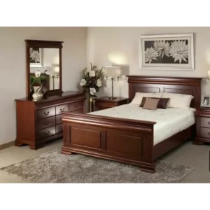 Classic Solid Wood Polish Sleigh Bed in Light Brown Cherry Finish - Image 2