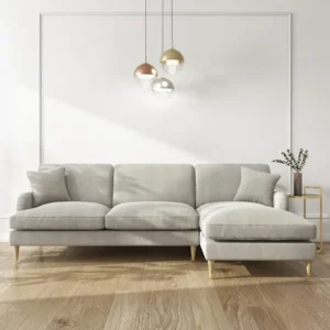 Modern Grey Fabric L-Shaped Sectional Sofa with Gold Stiletto Legs - Image 1