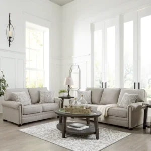 Heritage Classic White and Dark Brown Fabric Sofa Set - Image 1
