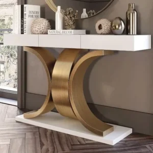 Luxury Decona White & Gold Curved Base Console Dressing Table - Image 1