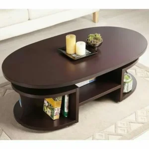 Modern Dark Brown Oval Coffee Table with Integrated Storage Shelving - Image 1