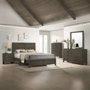 Classic Dark Brown Polish Bed with Integrated Storage Drawers and Matching Dresser - Image 1