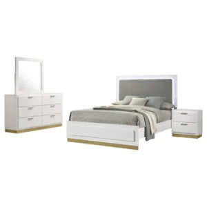 Luxury White Deco Bed with LED Backlit Headboard and Gold Trim - Image 2