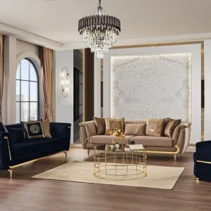 Opulent Turkish Style Velvet Sofa Set with Gold Stainless Steel Accents - Image 1
