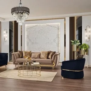 Opulent Turkish Style Velvet Sofa Set with Gold Stainless Steel Accents - Image 3