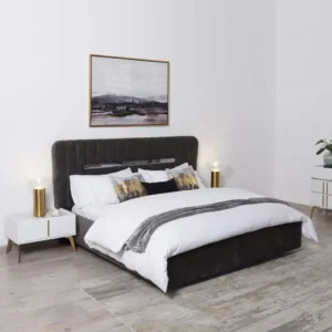 Turkish Velvet Wingback Bed with Vertical Tufting and Marble Accents - Image 2