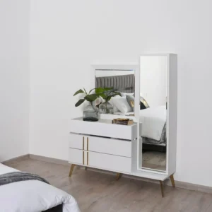 Turkish Velvet Wingback Bed with Vertical Tufting and Marble Accents - Image 3