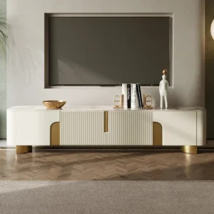 Elegant Turkish Decona White and Gold Fluted LCD Floor Unit with Marble Top - Image 1
