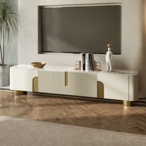Elegant Turkish Decona White and Gold Fluted LCD Floor Unit with Marble Top - Image 2