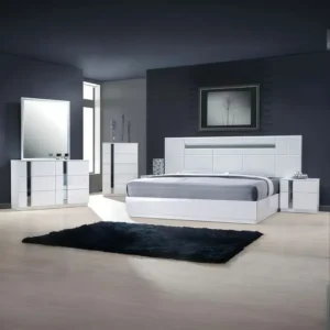 Contemporary High-Gloss White Deco Bedroom Set with Silver Accents - Image 1