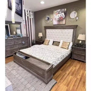 Traditional Luxury Dark Brown Polish Bed with Tufted Leatherette Headboard - Image 2