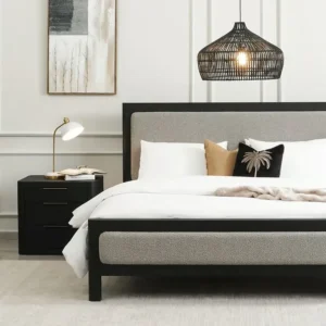 Simple Black and Grey Boucle Fabric Bed with Half-Polish Frame - Image 2